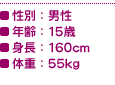 ʁFj^NF15΁^gF160cm^̏dF55kg